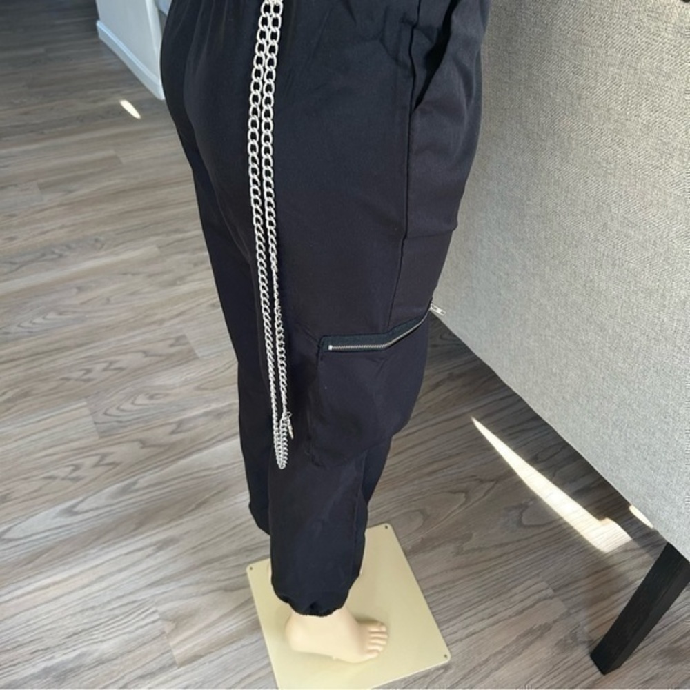 ๐NWT Romwe black punk rock chain black jogger slacks ๐ pants XS - Picture 5 of 16